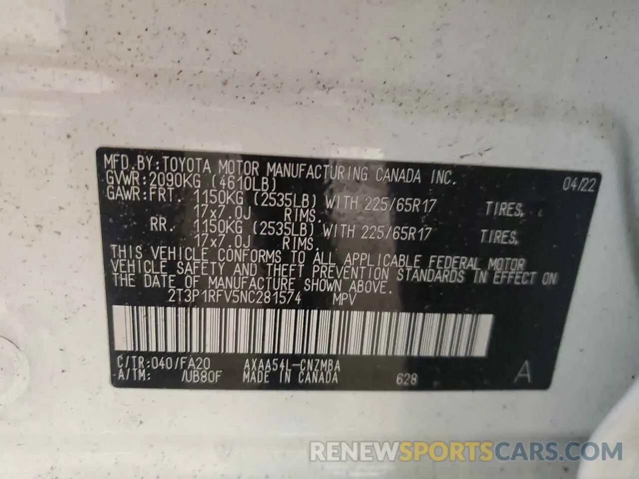 13 Photograph of a damaged car 2T3P1RFV5NC281574 TOYOTA RAV4 2022