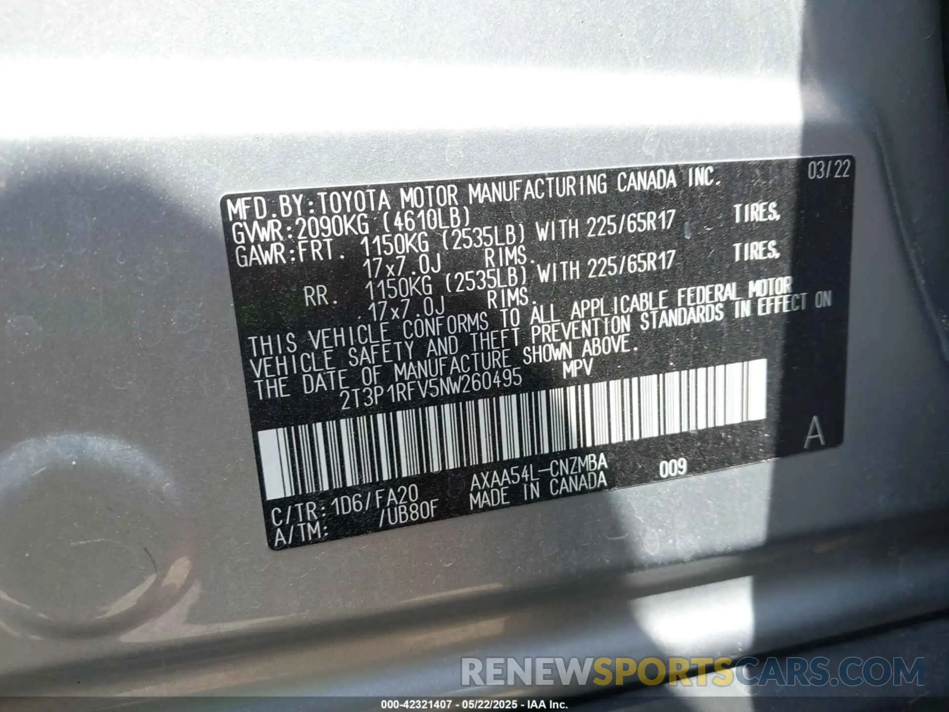 9 Photograph of a damaged car 2T3P1RFV5NW260495 TOYOTA RAV4 2022