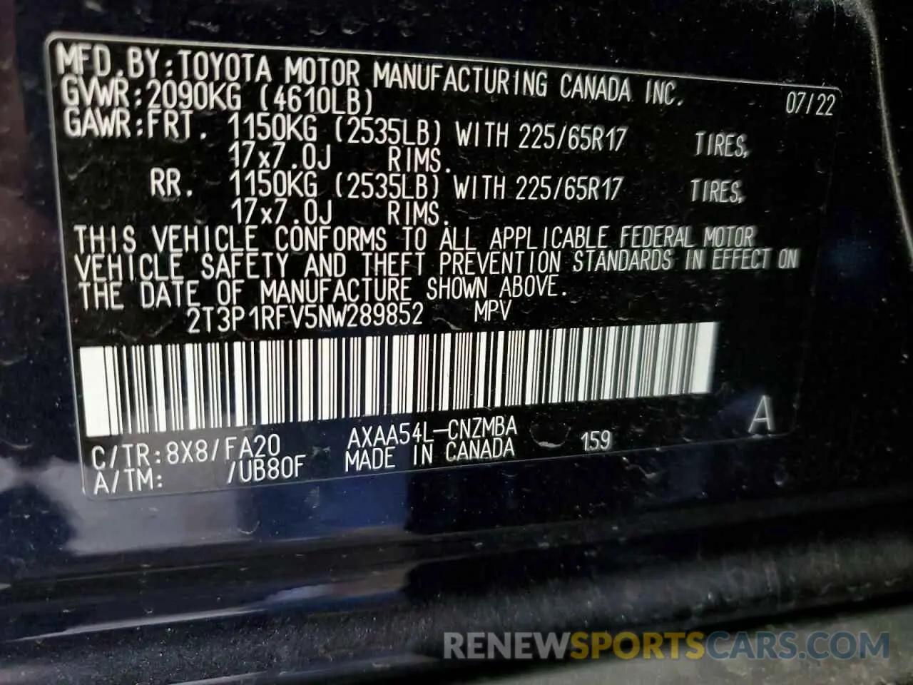 14 Photograph of a damaged car 2T3P1RFV5NW289852 TOYOTA RAV4 2022