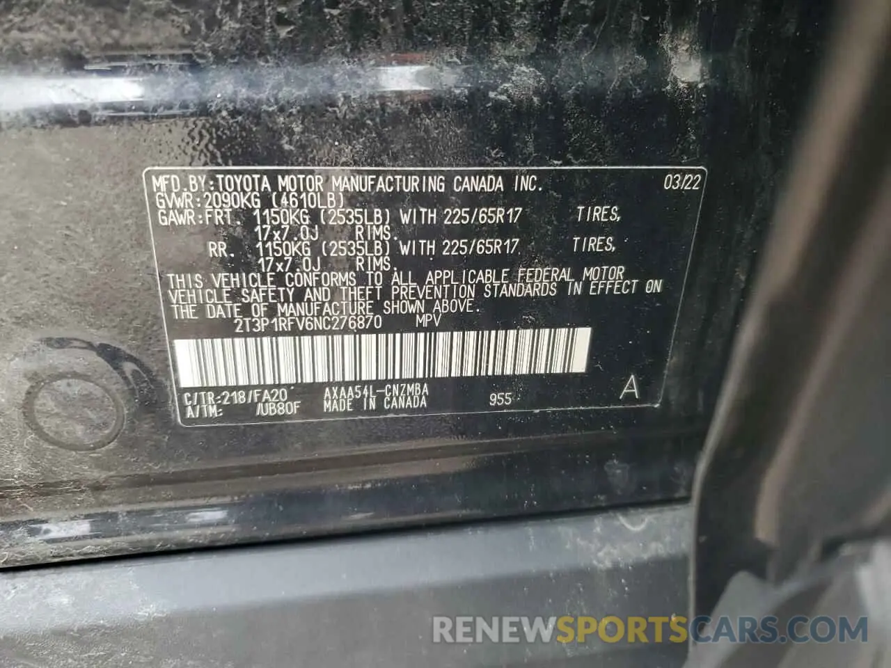 13 Photograph of a damaged car 2T3P1RFV6NC276870 TOYOTA RAV4 2022