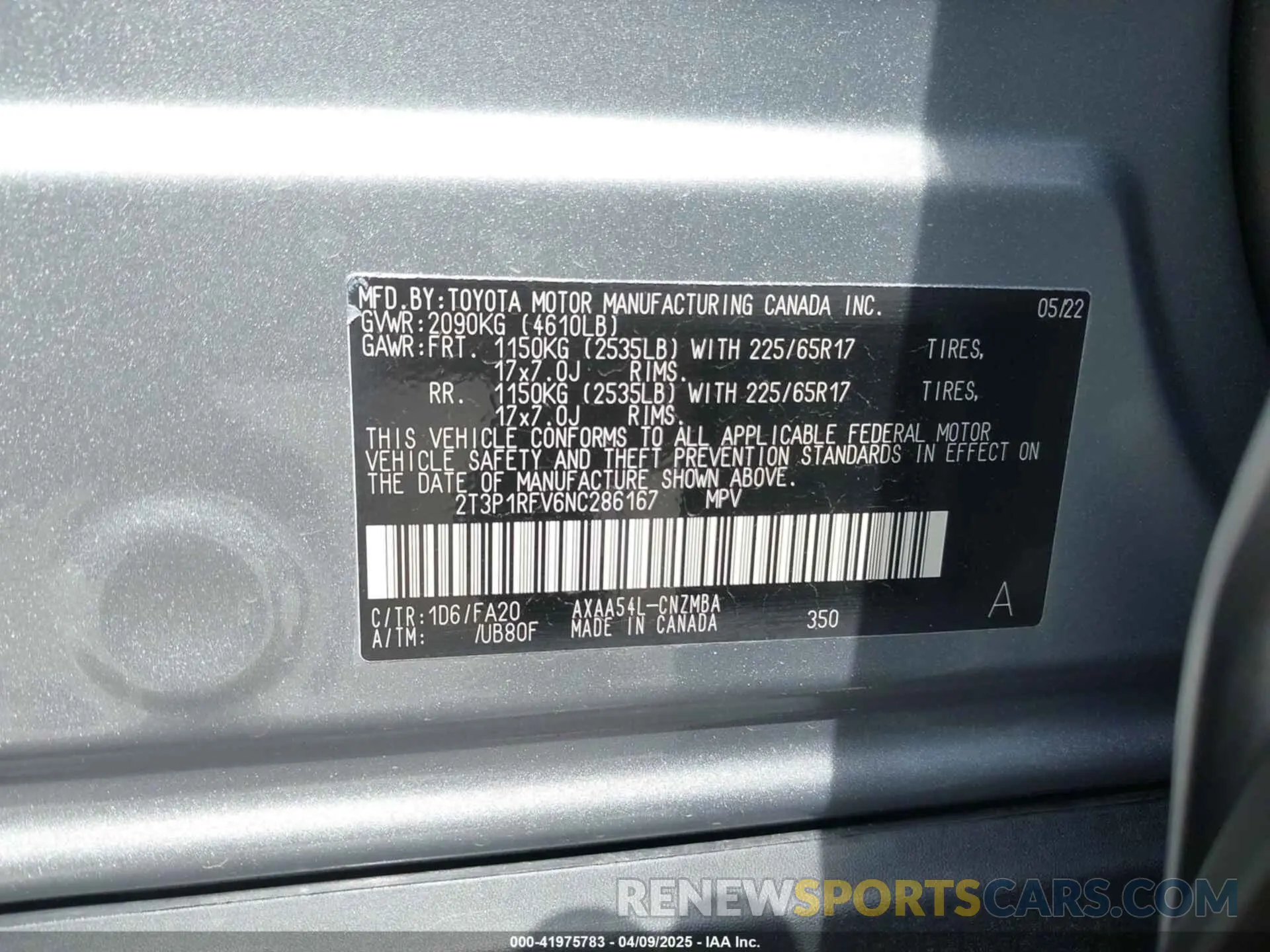 9 Photograph of a damaged car 2T3P1RFV6NC286167 TOYOTA RAV4 2022