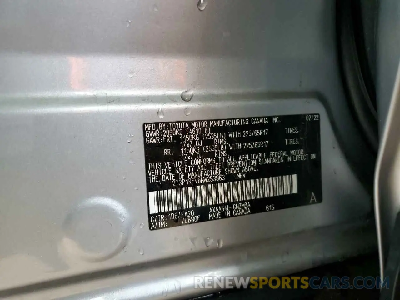13 Photograph of a damaged car 2T3P1RFV6NW253863 TOYOTA RAV4 2022