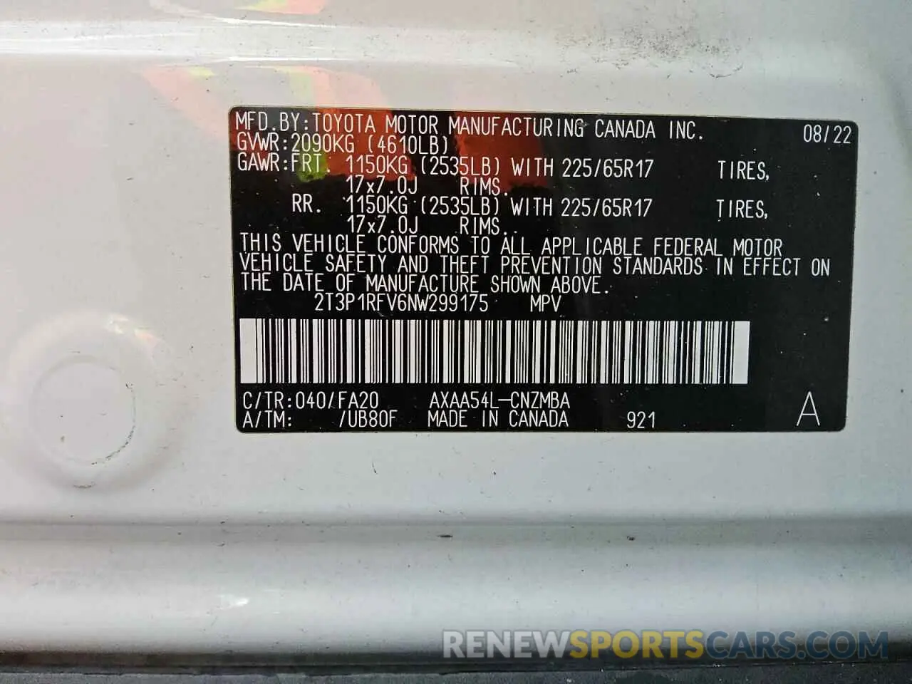 13 Photograph of a damaged car 2T3P1RFV6NW299175 TOYOTA RAV4 2022