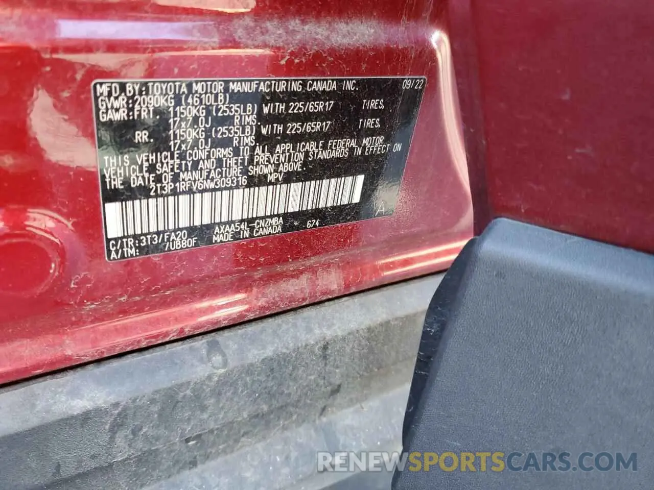 15 Photograph of a damaged car 2T3P1RFV6NW309316 TOYOTA RAV4 2022