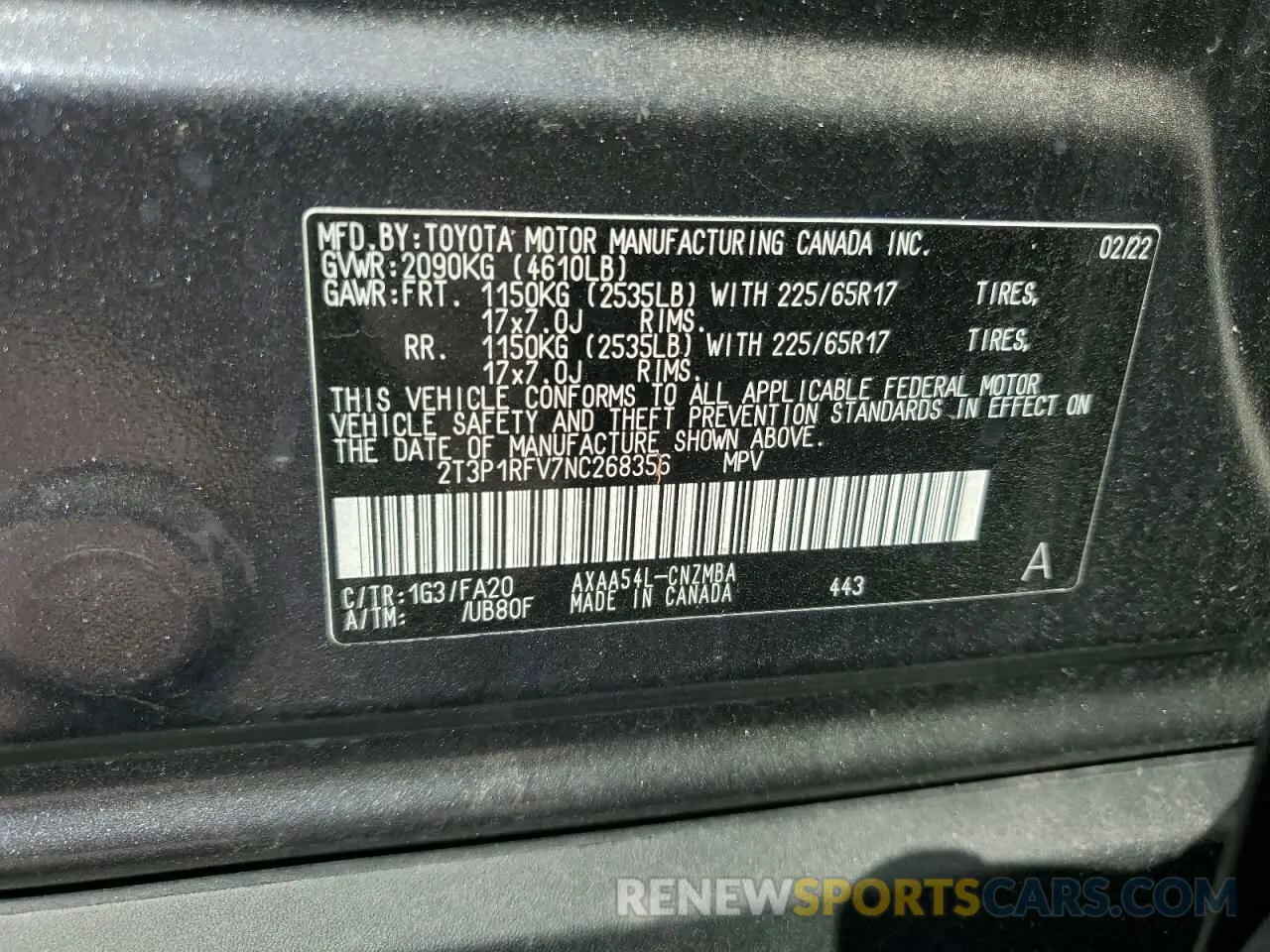13 Photograph of a damaged car 2T3P1RFV7NC268356 TOYOTA RAV4 2022