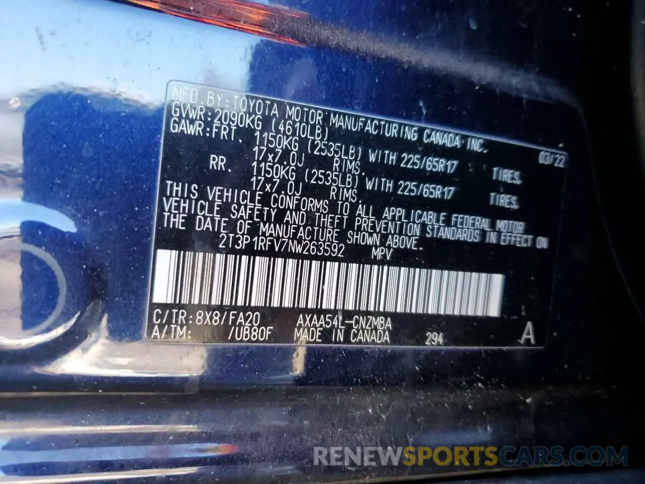 13 Photograph of a damaged car 2T3P1RFV7NW263592 TOYOTA RAV4 2022