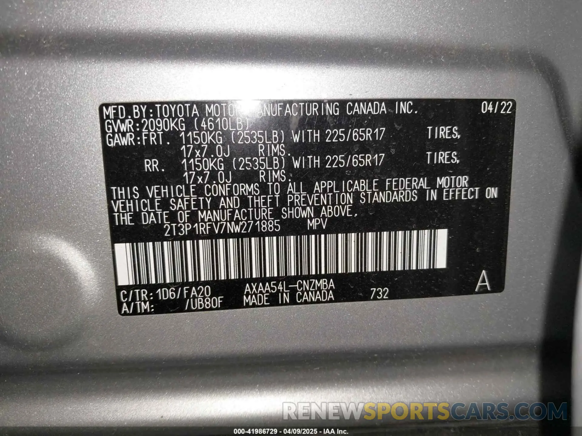 9 Photograph of a damaged car 2T3P1RFV7NW271885 TOYOTA RAV4 2022