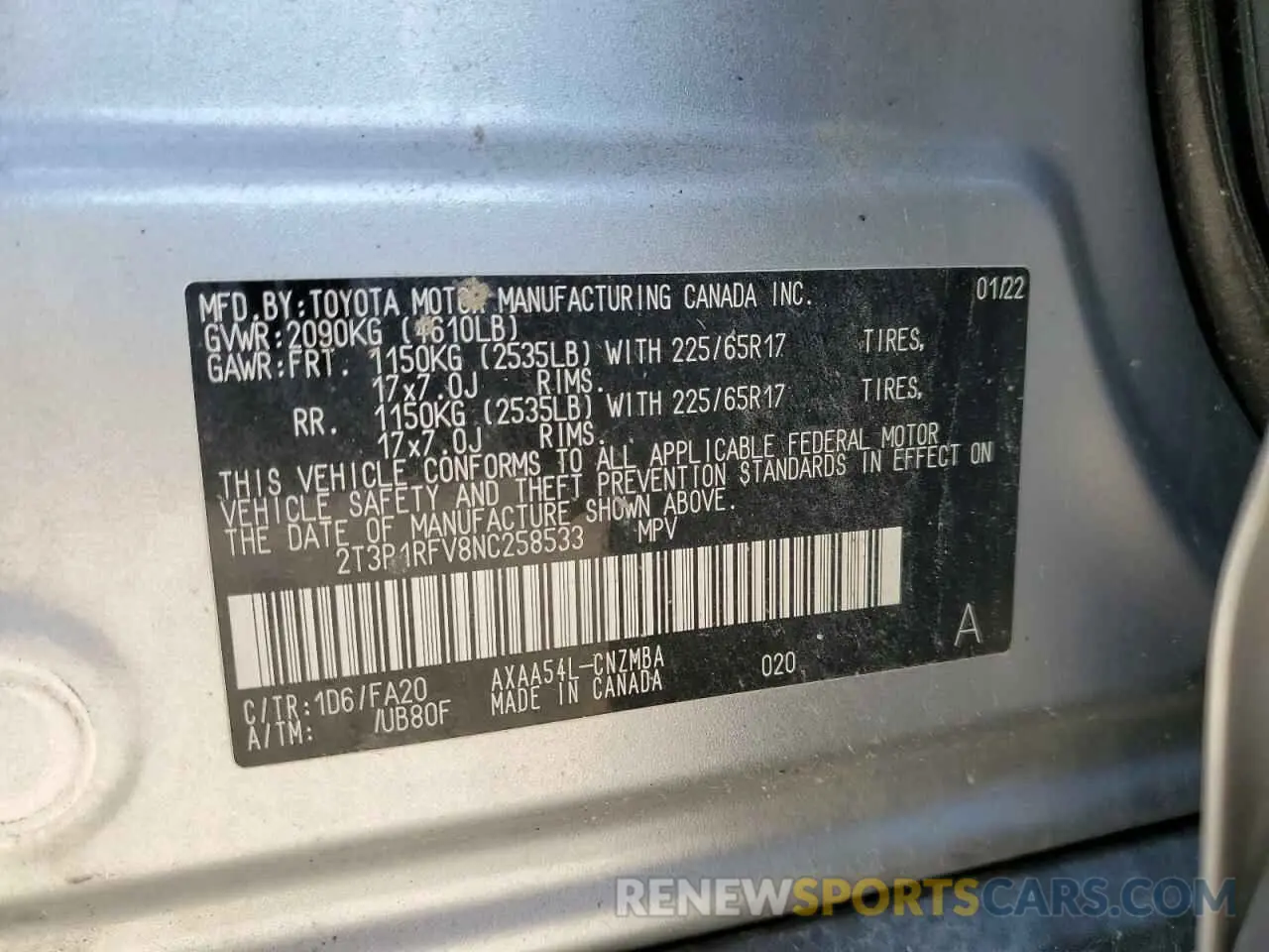 13 Photograph of a damaged car 2T3P1RFV8NC258533 TOYOTA RAV4 2022