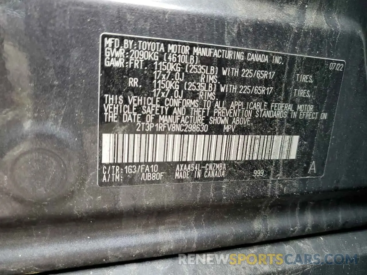 13 Photograph of a damaged car 2T3P1RFV8NC298630 TOYOTA RAV4 2022