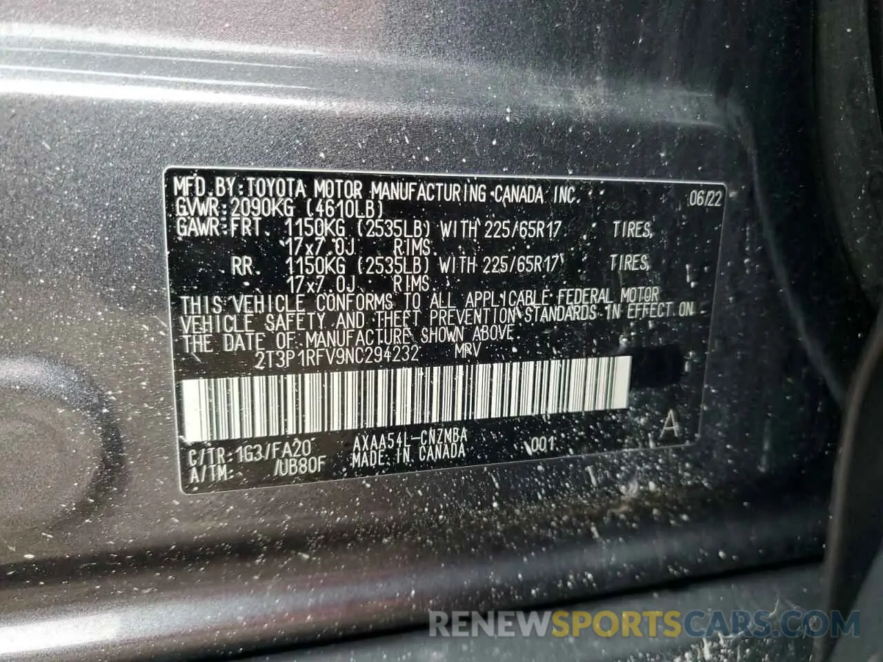 13 Photograph of a damaged car 2T3P1RFV9NC294232 TOYOTA RAV4 2022