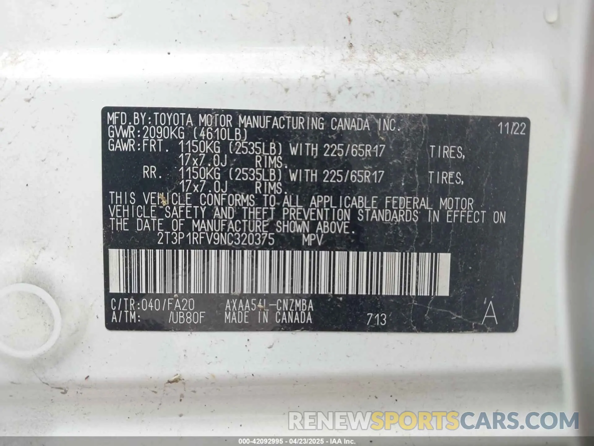 9 Photograph of a damaged car 2T3P1RFV9NC320375 TOYOTA RAV4 2022