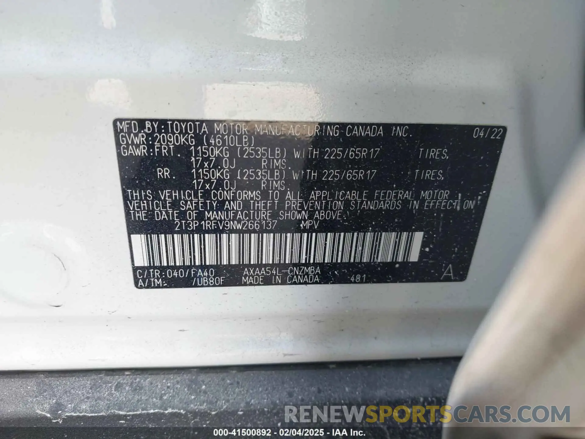 9 Photograph of a damaged car 2T3P1RFV9NW266137 TOYOTA RAV4 2022