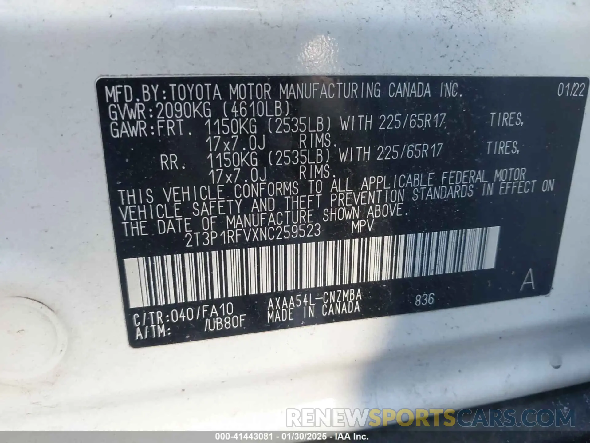 9 Photograph of a damaged car 2T3P1RFVXNC259523 TOYOTA RAV4 2022