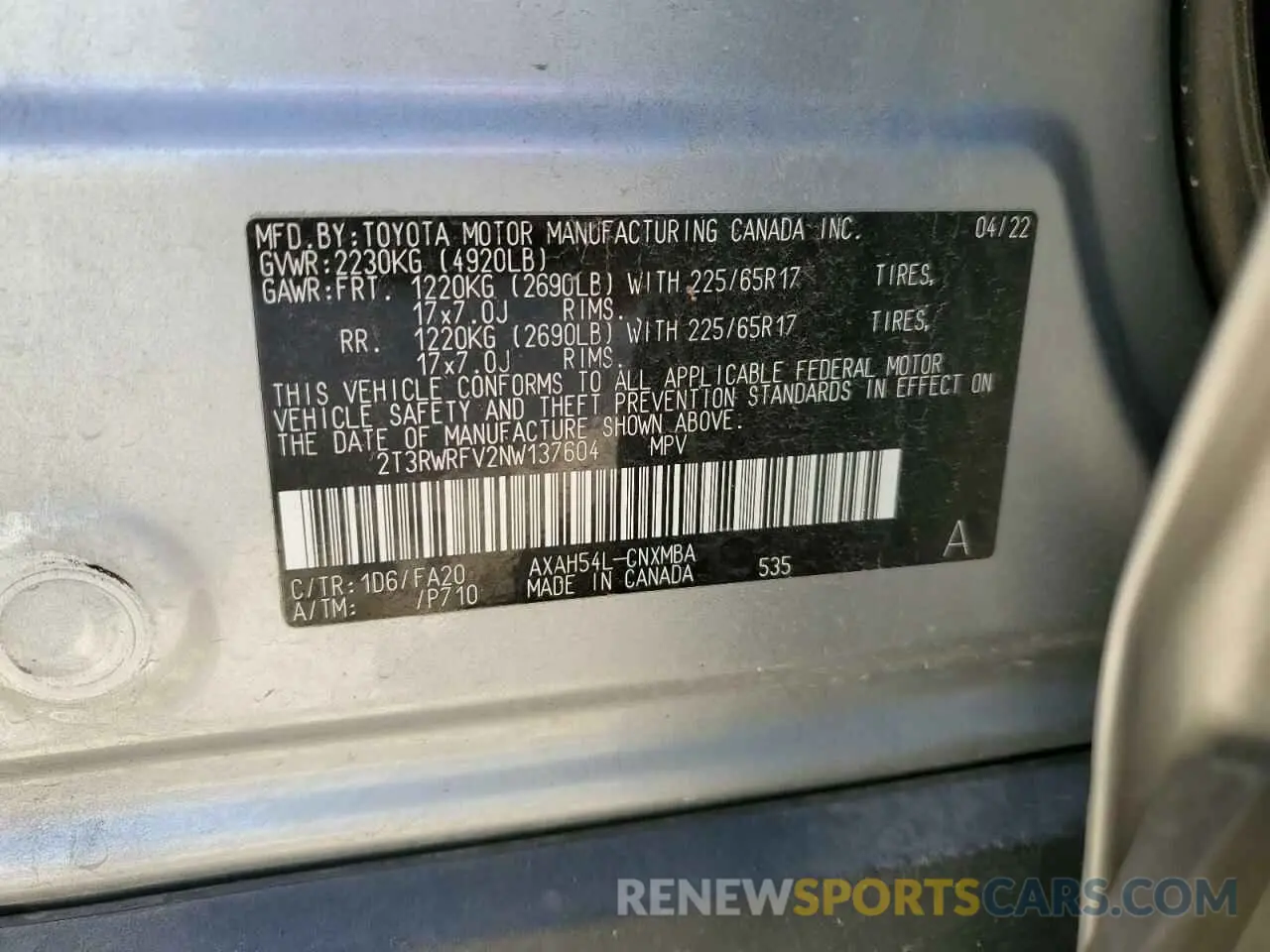 13 Photograph of a damaged car 2T3RWRFV2NW137604 TOYOTA RAV4 2022