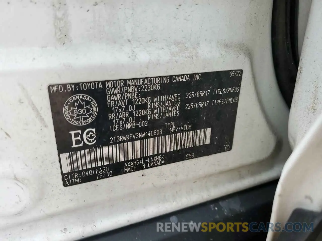13 Photograph of a damaged car 2T3RWRFV3NW140608 TOYOTA RAV4 2022