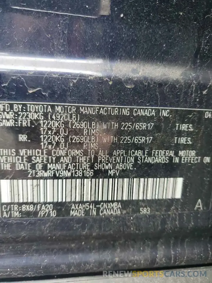 13 Photograph of a damaged car 2T3RWRFV9NW138166 TOYOTA RAV4 2022