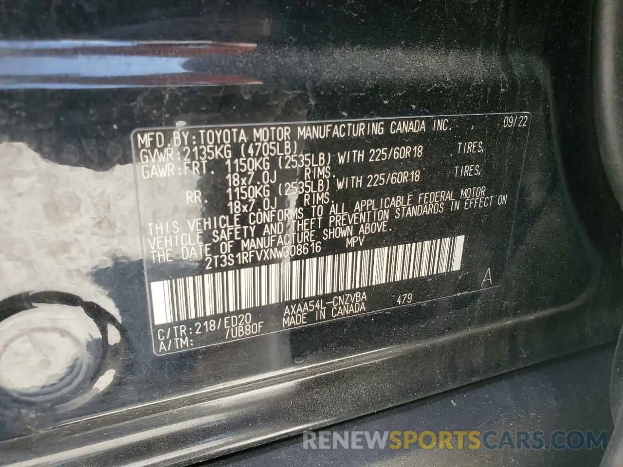 15 Photograph of a damaged car 2T3S1RFVXNW308616 TOYOTA RAV4 2022