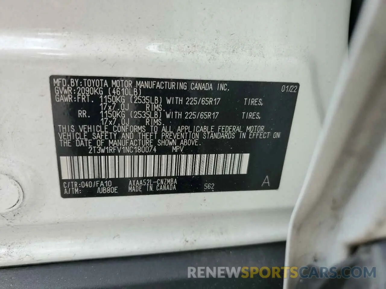 13 Photograph of a damaged car 2T3W1RFV1NC180074 TOYOTA RAV4 2022