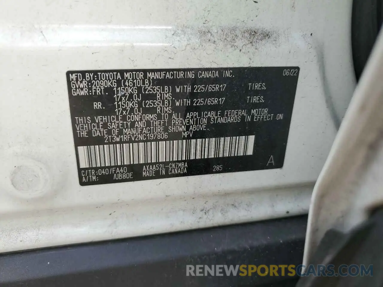 13 Photograph of a damaged car 2T3W1RFV2NC197806 TOYOTA RAV4 2022