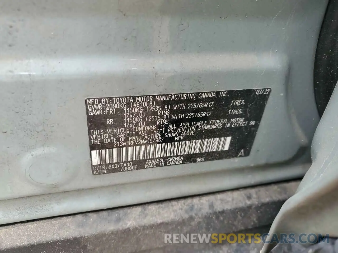 12 Photograph of a damaged car 2T3W1RFV2NW197867 TOYOTA RAV4 2022