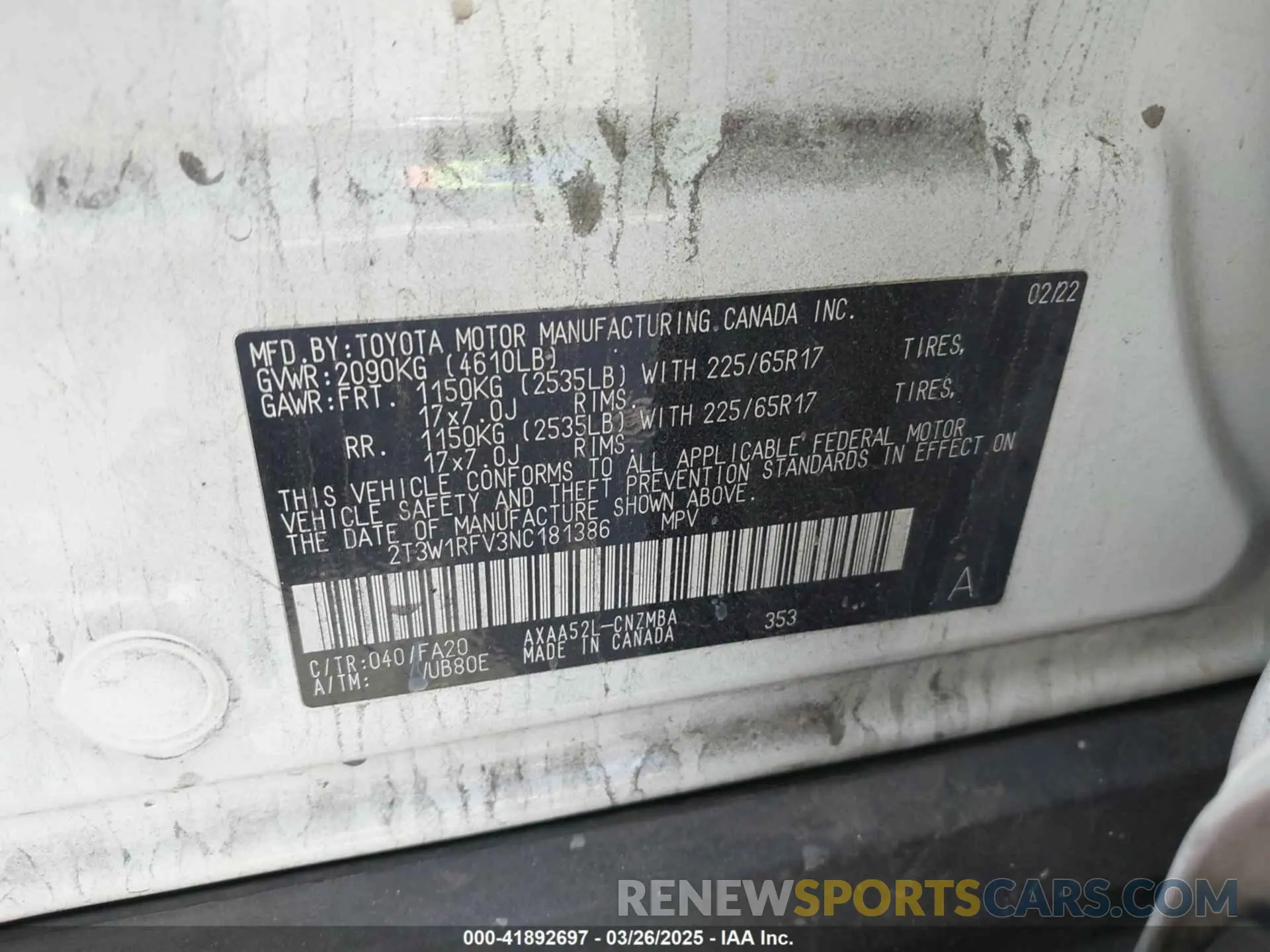 9 Photograph of a damaged car 2T3W1RFV3NC181386 TOYOTA RAV4 2022