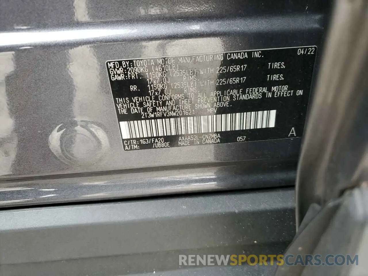 13 Photograph of a damaged car 2T3W1RFV3NW201621 TOYOTA RAV4 2022