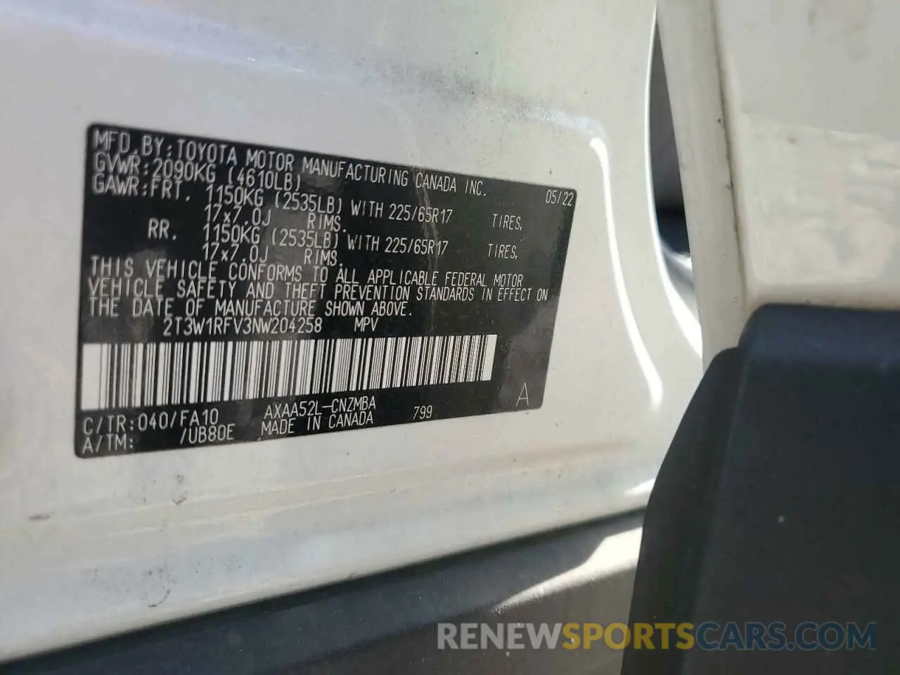 14 Photograph of a damaged car 2T3W1RFV3NW204258 TOYOTA RAV4 2022