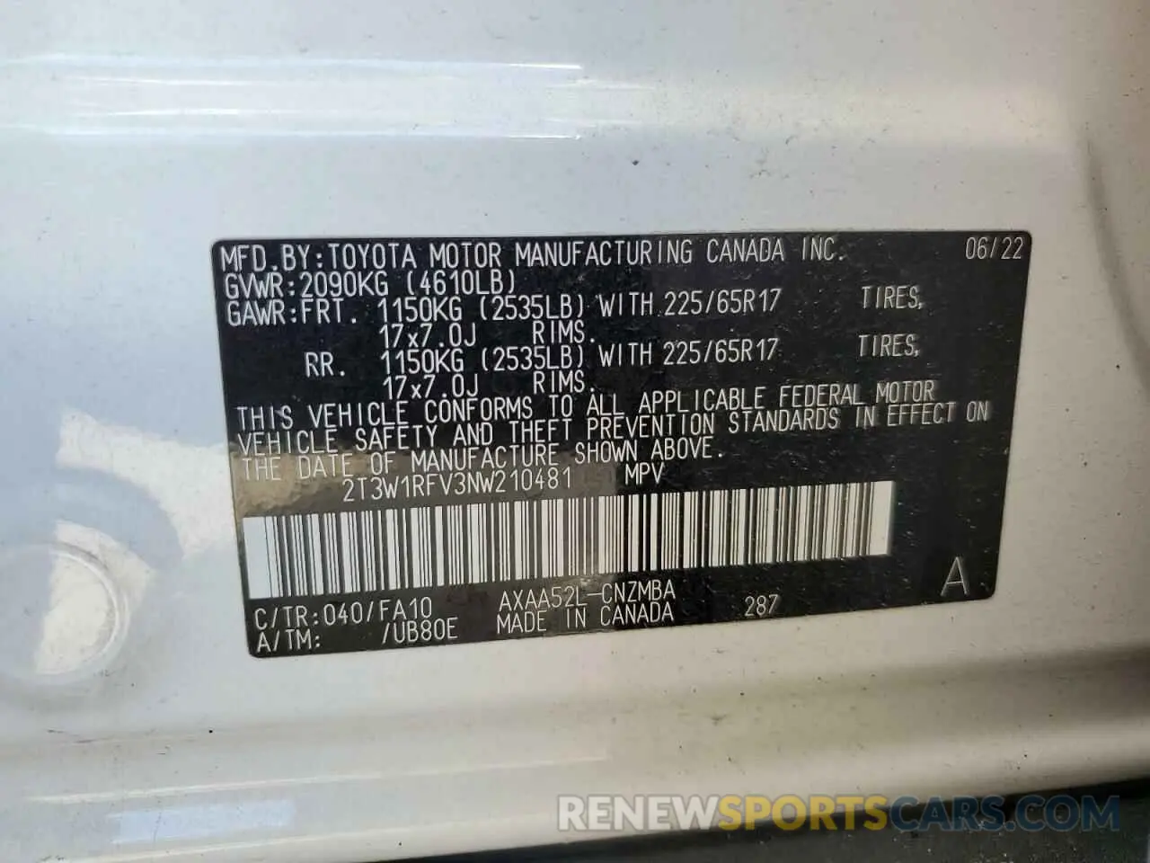 14 Photograph of a damaged car 2T3W1RFV3NW210481 TOYOTA RAV4 2022