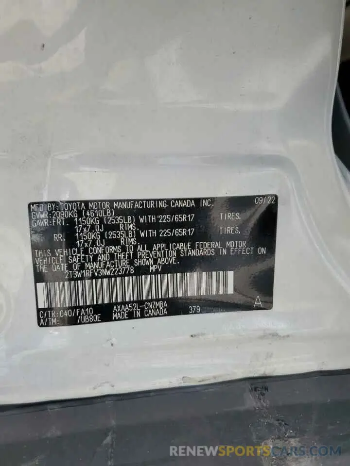13 Photograph of a damaged car 2T3W1RFV3NW223778 TOYOTA RAV4 2022