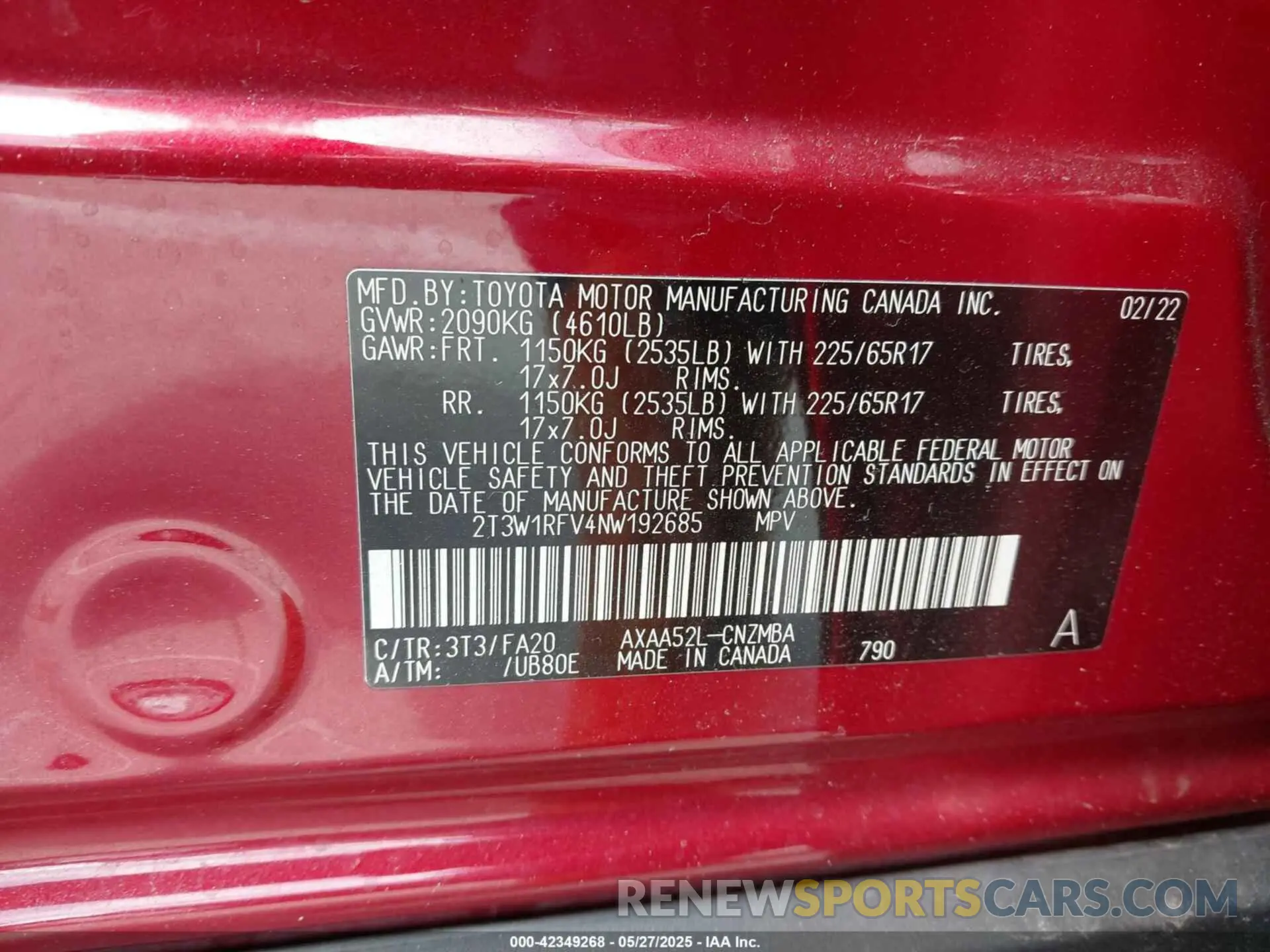 9 Photograph of a damaged car 2T3W1RFV4NW192685 TOYOTA RAV4 2022