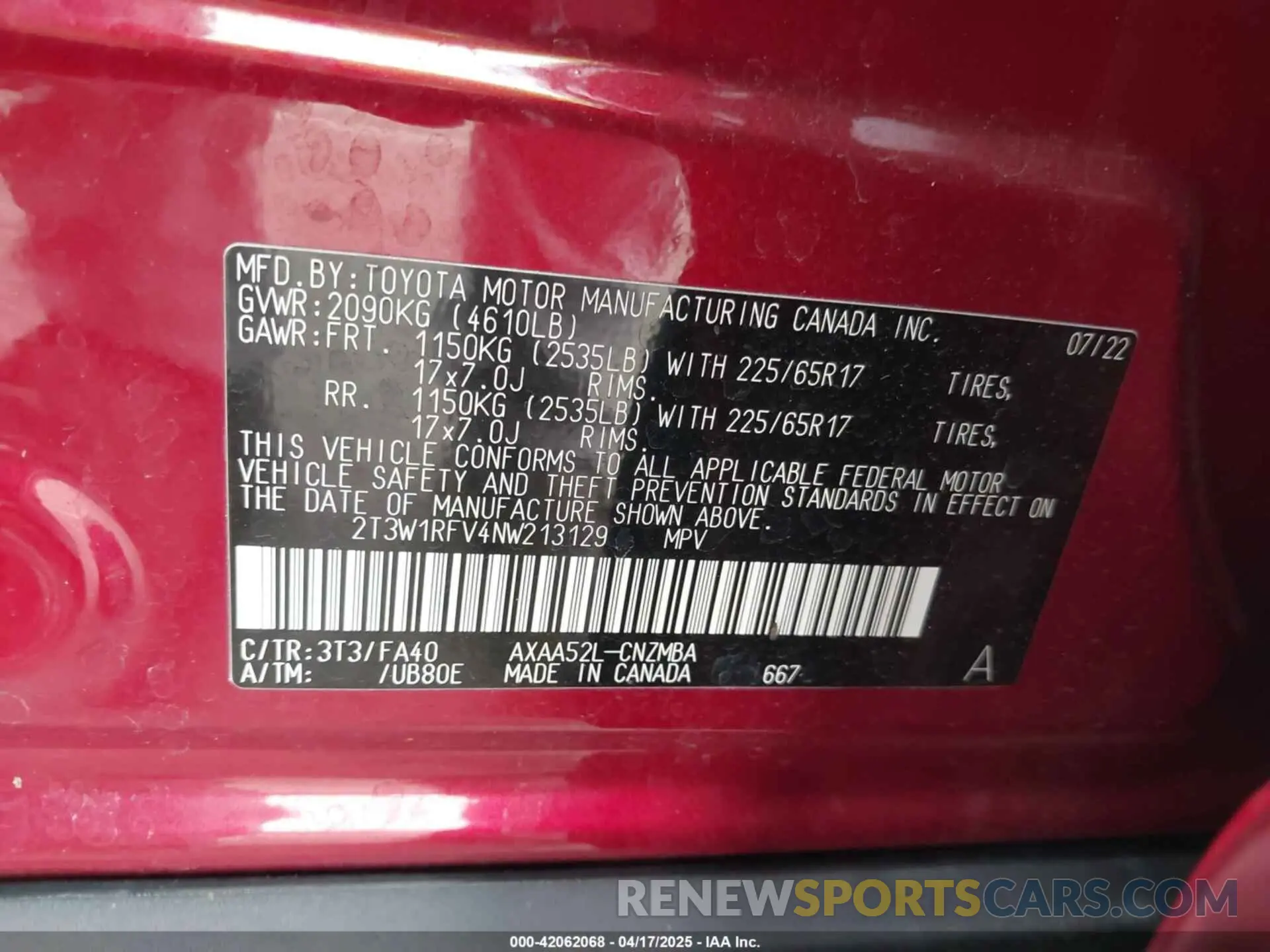 9 Photograph of a damaged car 2T3W1RFV4NW213129 TOYOTA RAV4 2022