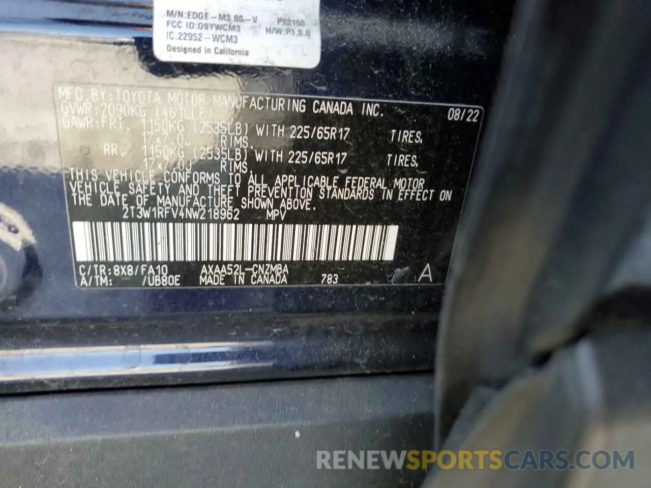 15 Photograph of a damaged car 2T3W1RFV4NW218962 TOYOTA RAV4 2022