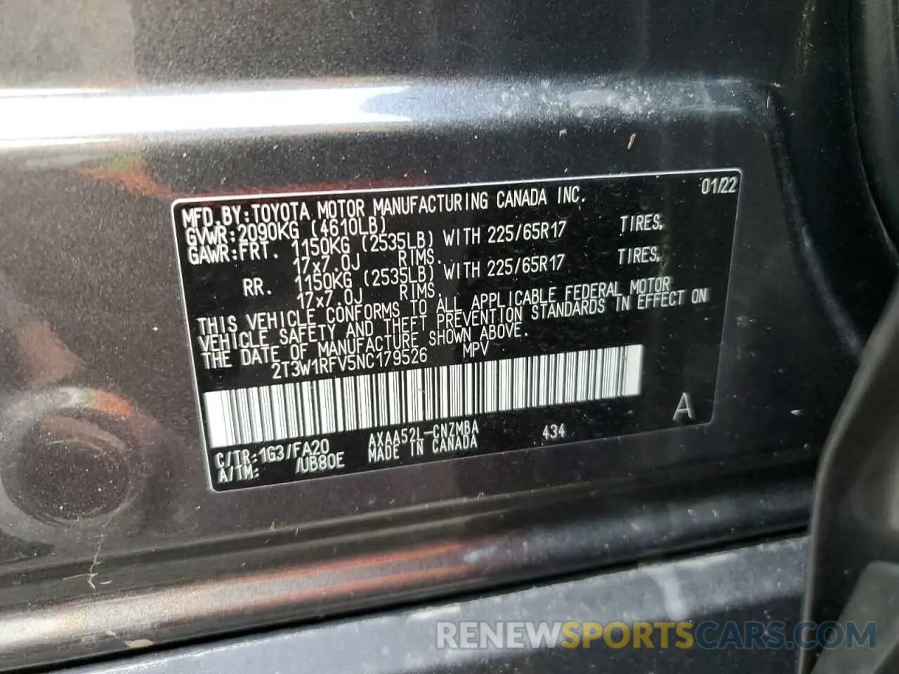 10 Photograph of a damaged car 2T3W1RFV5NC179526 TOYOTA RAV4 2022
