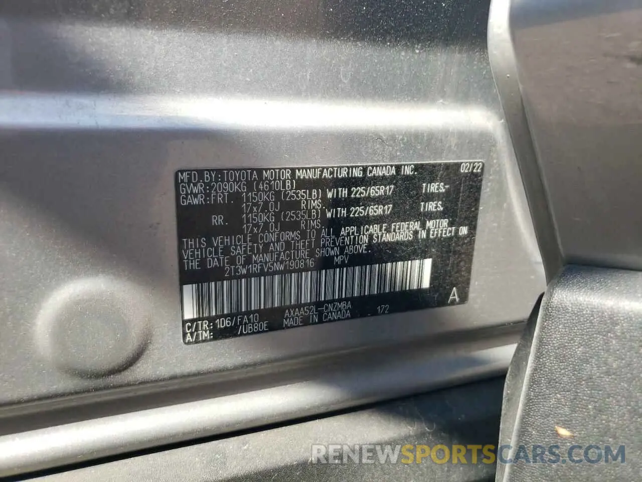 14 Photograph of a damaged car 2T3W1RFV5NW190816 TOYOTA RAV4 2022