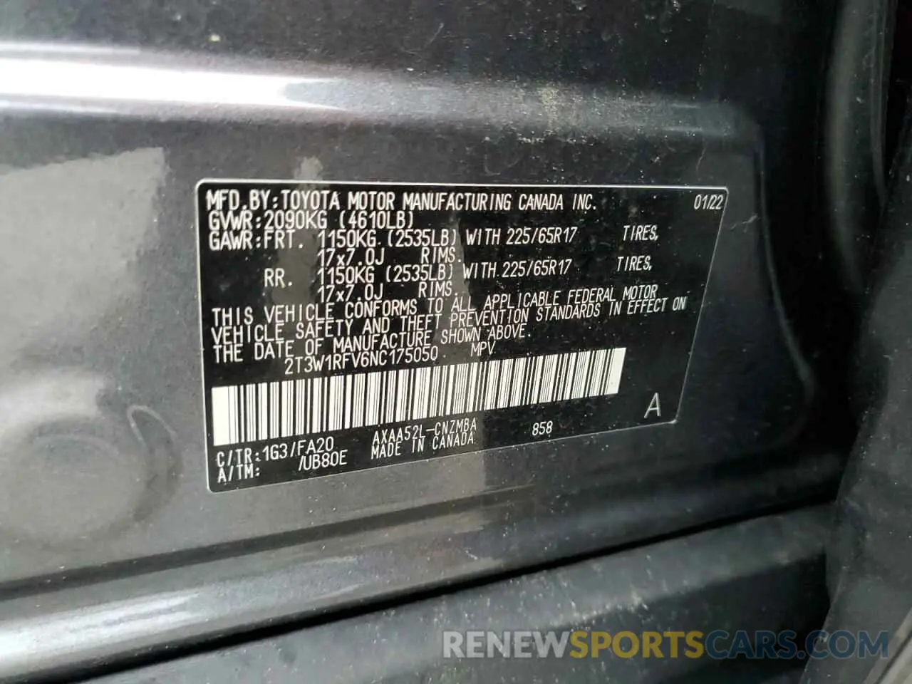 13 Photograph of a damaged car 2T3W1RFV6NC175050 TOYOTA RAV4 2022