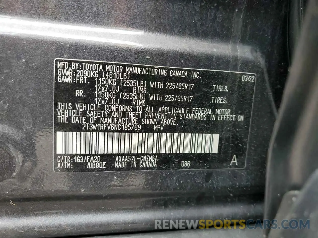 14 Photograph of a damaged car 2T3W1RFV6NC185769 TOYOTA RAV4 2022