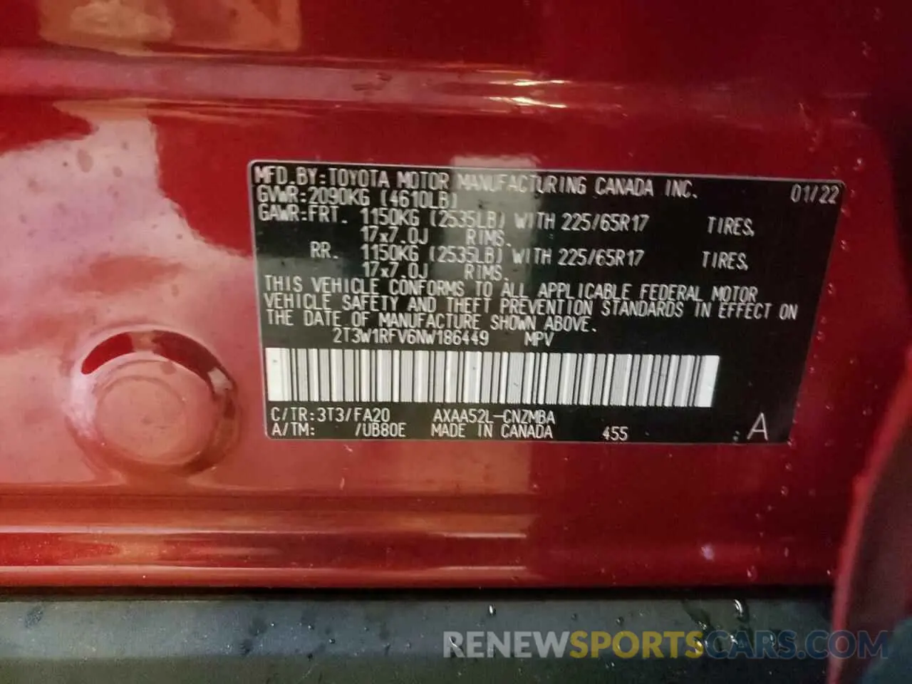 14 Photograph of a damaged car 2T3W1RFV6NW186449 TOYOTA RAV4 2022