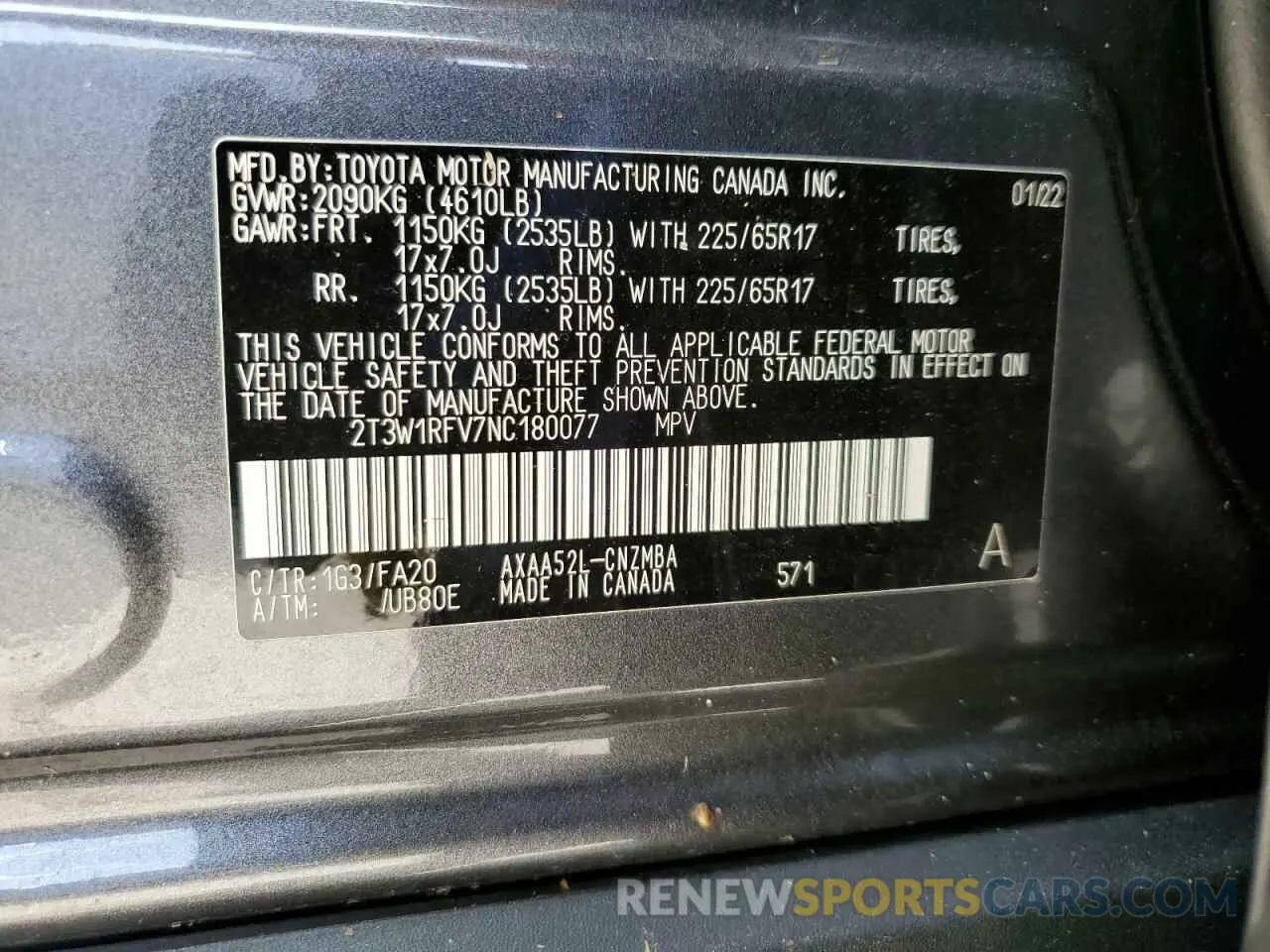 13 Photograph of a damaged car 2T3W1RFV7NC180077 TOYOTA RAV4 2022