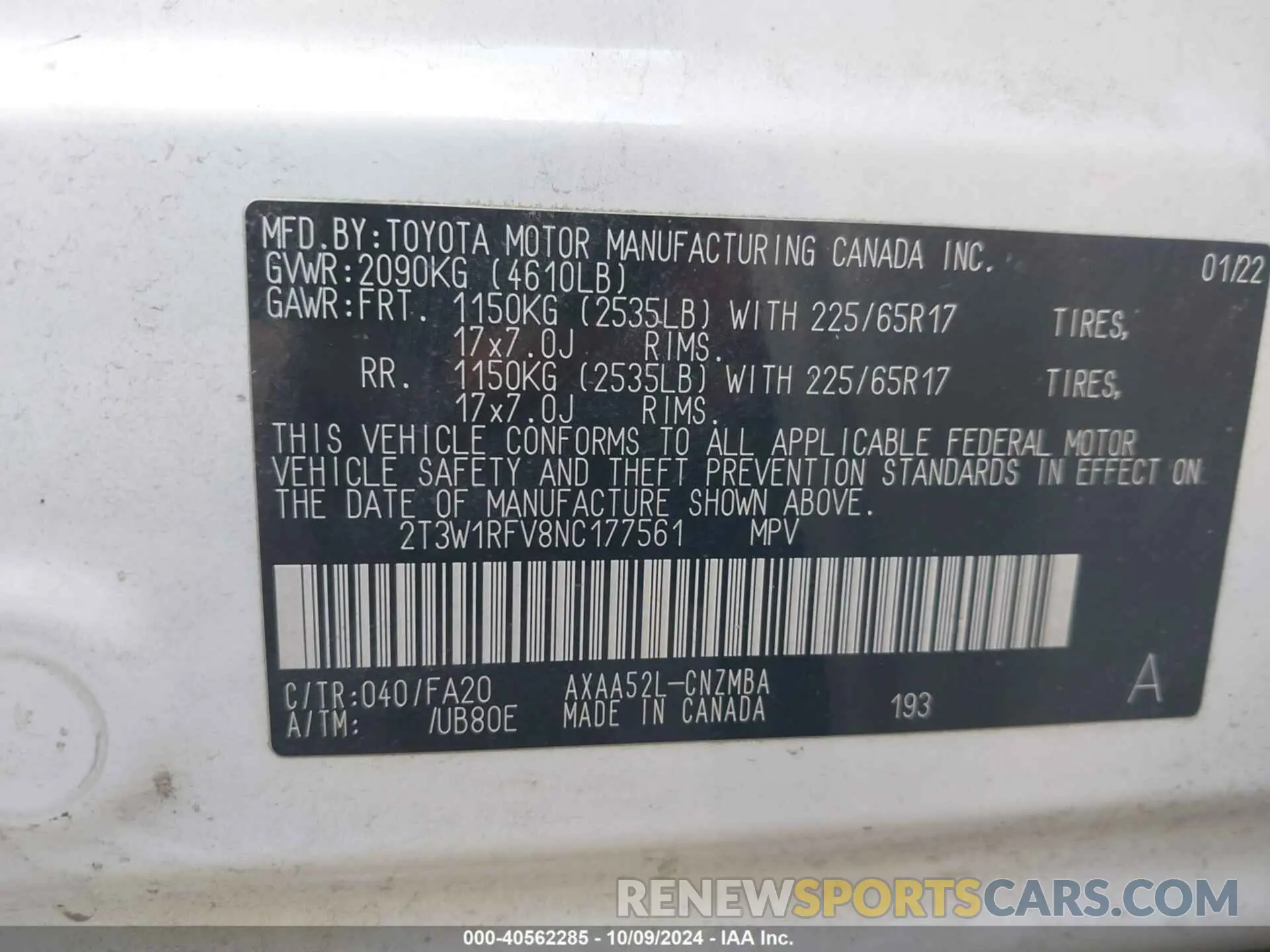 9 Photograph of a damaged car 2T3W1RFV8NC177561 TOYOTA RAV4 2022