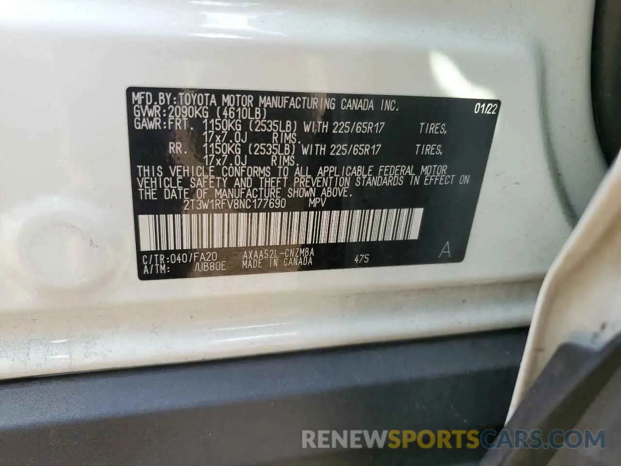 14 Photograph of a damaged car 2T3W1RFV8NC177690 TOYOTA RAV4 2022