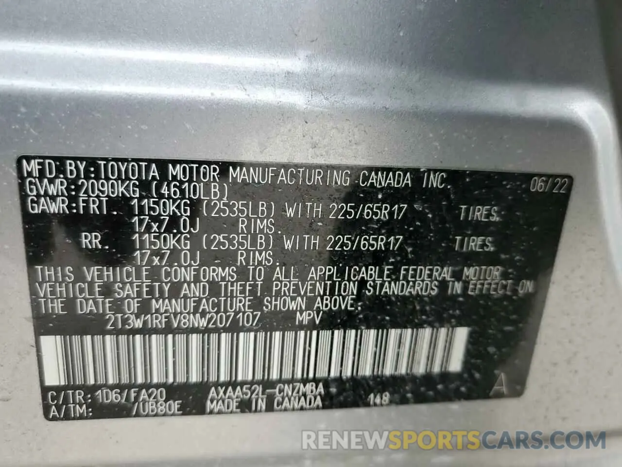 13 Photograph of a damaged car 2T3W1RFV8NW207107 TOYOTA RAV4 2022