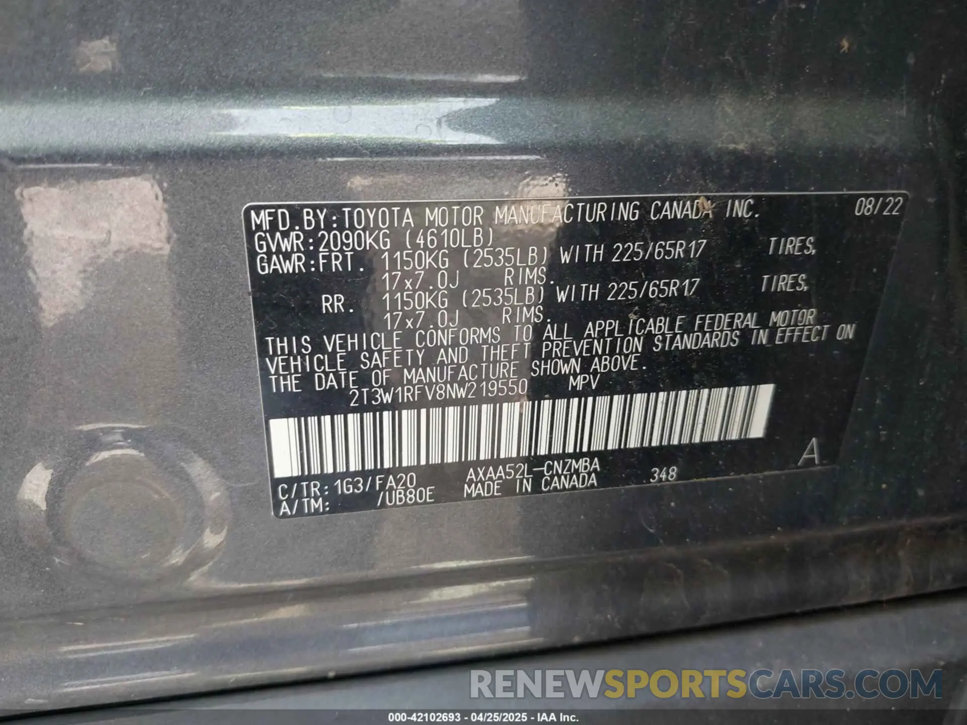 9 Photograph of a damaged car 2T3W1RFV8NW219550 TOYOTA RAV4 2022