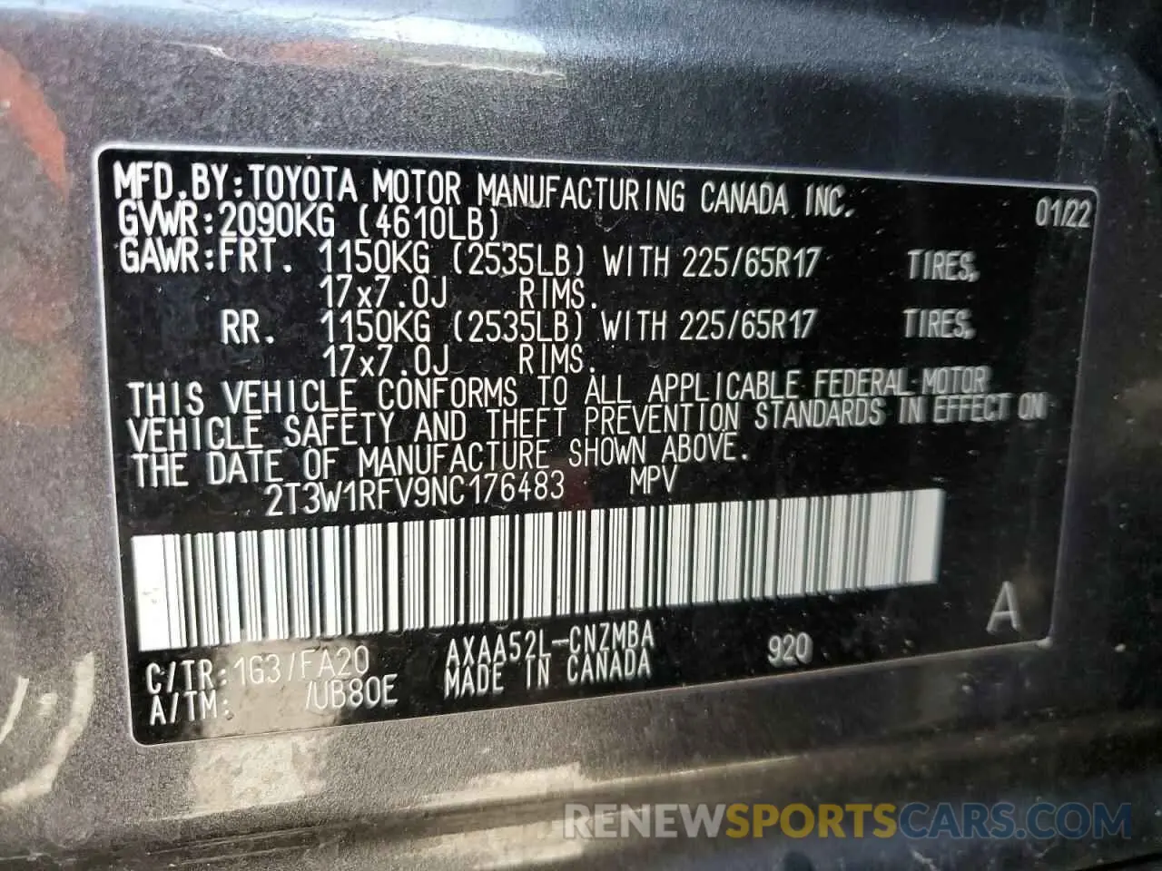 13 Photograph of a damaged car 2T3W1RFV9NC176483 TOYOTA RAV4 2022