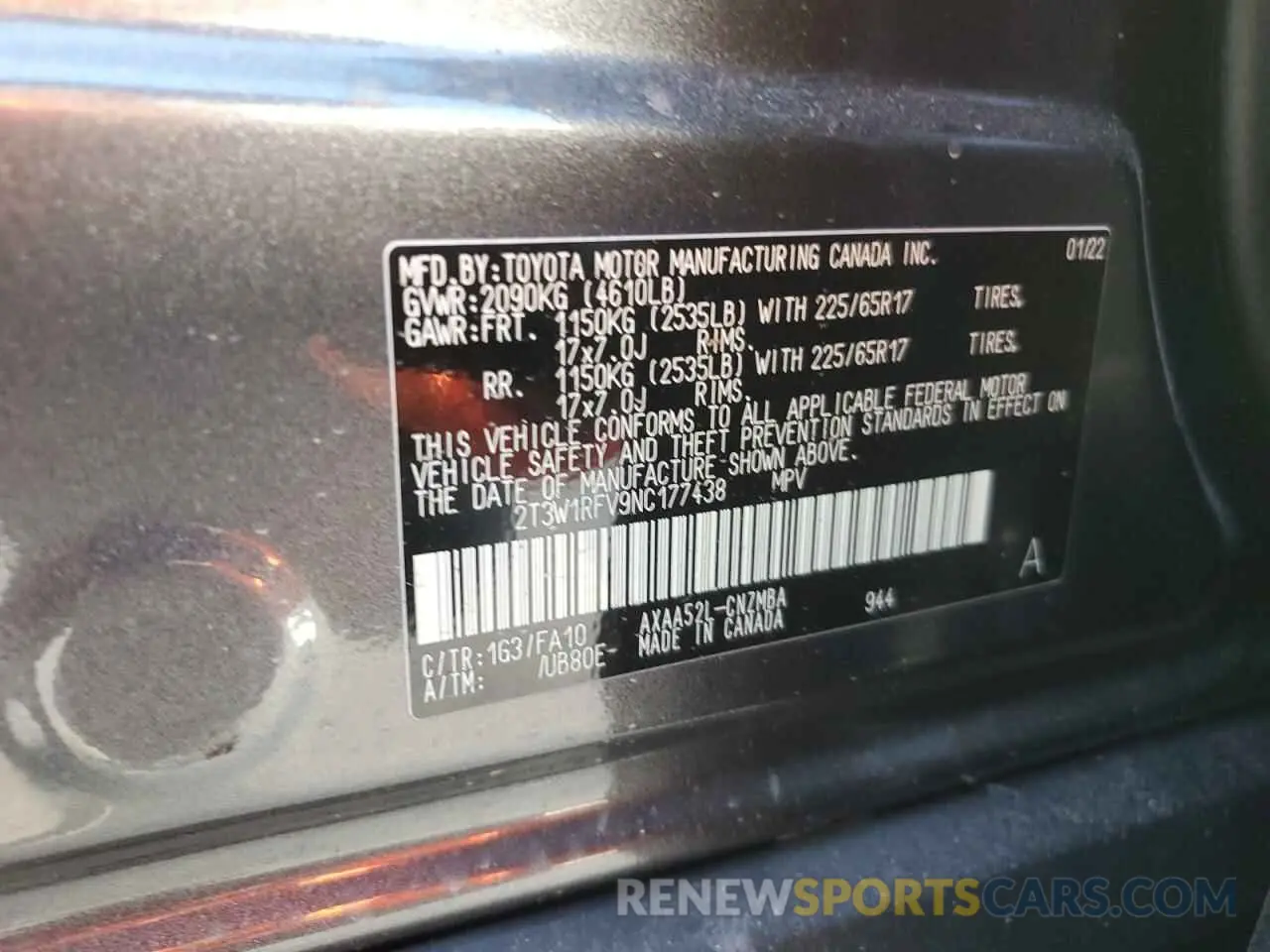 14 Photograph of a damaged car 2T3W1RFV9NC177438 TOYOTA RAV4 2022