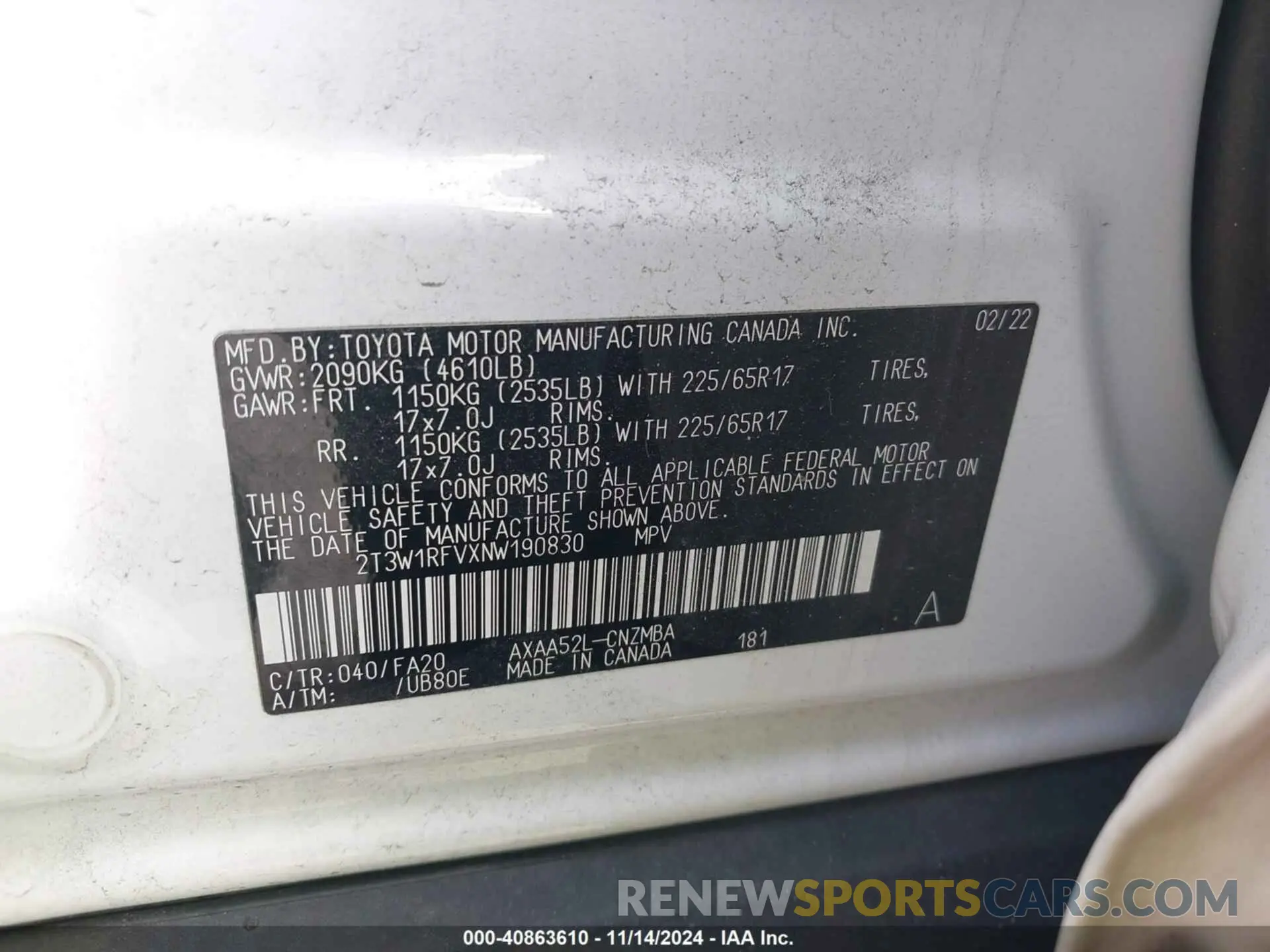 9 Photograph of a damaged car 2T3W1RFVXNW190830 TOYOTA RAV4 2022