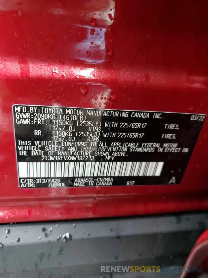 14 Photograph of a damaged car 2T3W1RFVXNW197213 TOYOTA RAV4 2022