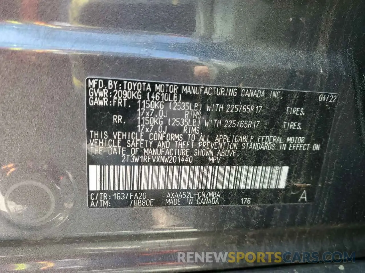 14 Photograph of a damaged car 2T3W1RFVXNW201440 TOYOTA RAV4 2022