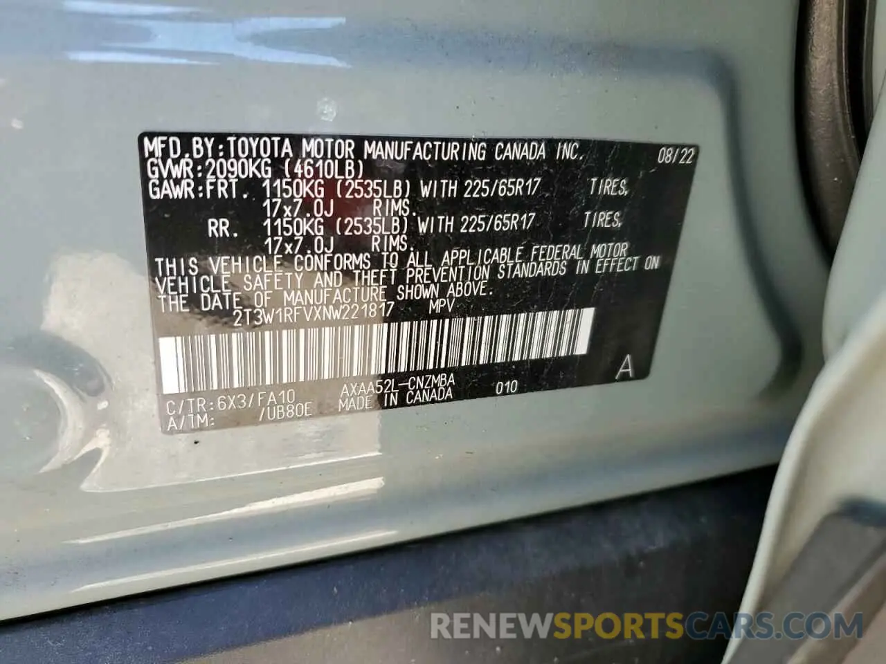 14 Photograph of a damaged car 2T3W1RFVXNW221817 TOYOTA RAV4 2022
