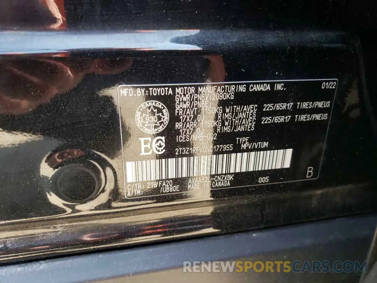 13 Photograph of a damaged car 2T3Z1RFV0NC177955 TOYOTA RAV4 2022