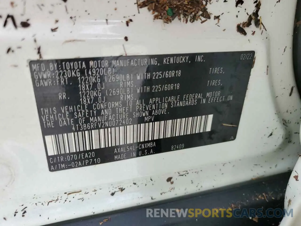 14 Photograph of a damaged car 4T3B6RFV2NU072402 TOYOTA RAV4 2022